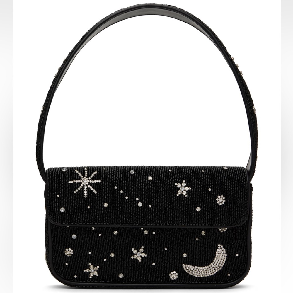 STAUD Tommy Beaded Black Starry Night Shoulder Bag Purse - Picture 15 of 16